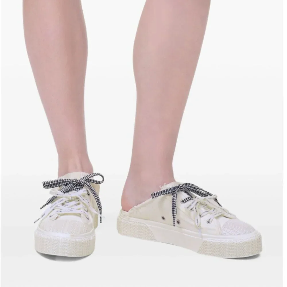 NIB! NEW! Marc Jacobs The Sneaker Mule Platformed w/Patterned Laces Women Cream